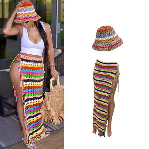 Jupe fendue crochet multicolore