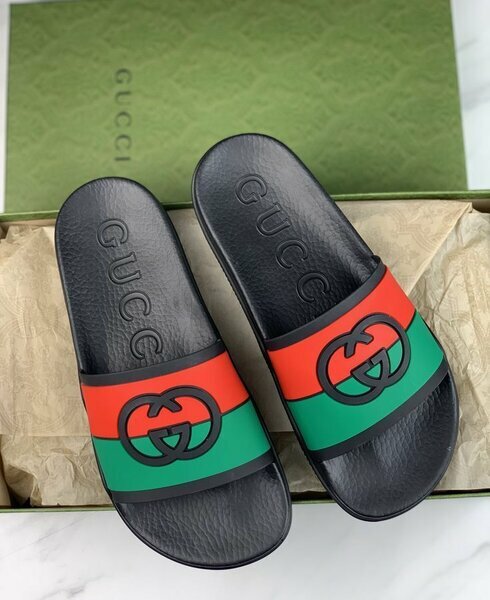 Claquettes Gucci bande rouge/verte