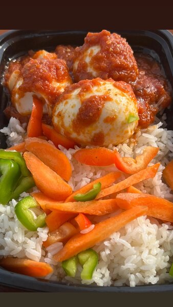 Plain rice with boiled egg