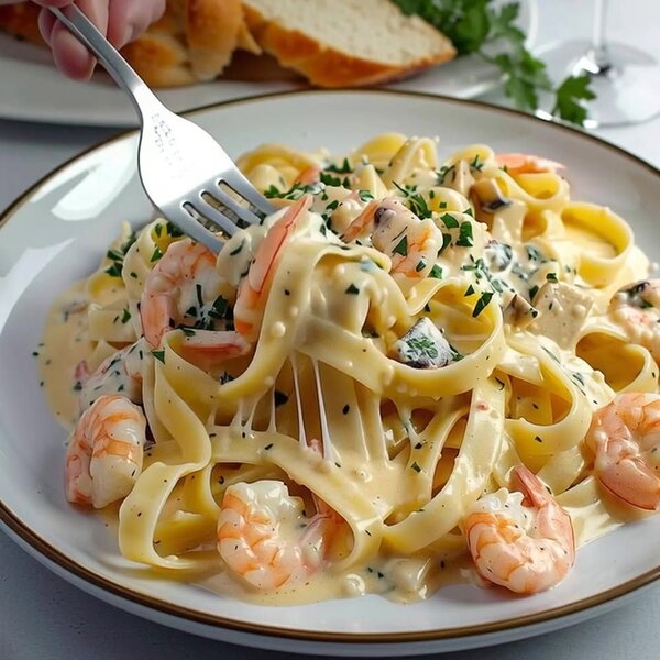 Tagliatelles aux crevettes et sauce crémeuse