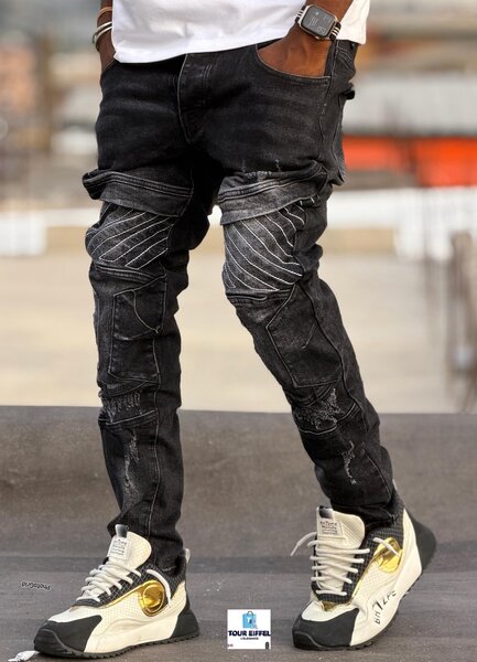 Jean Biker Homme Noir Stylé