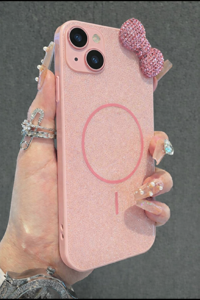 Coque téléphone rose avec nœud