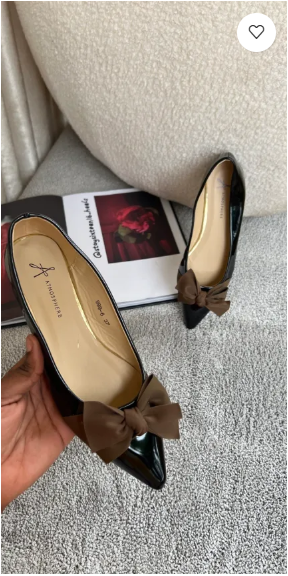 Coreen black patent flat shoe with