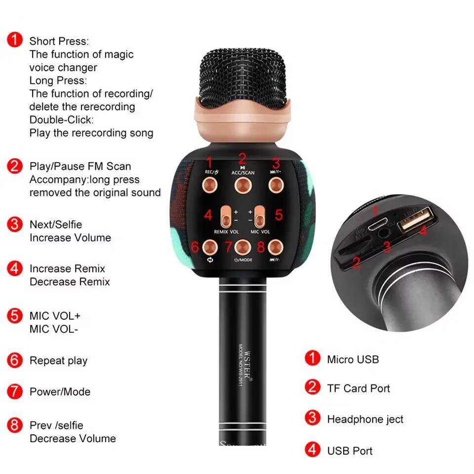 WSTER WS2911 Bluetooth Wireless Microphone - Karaoke