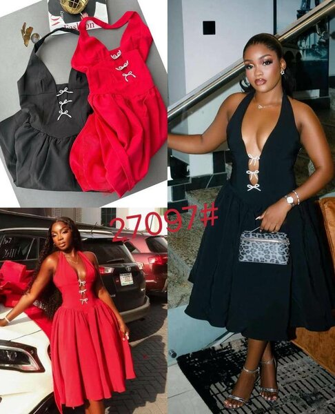 Robe Halter Rouge et Noire Élégante