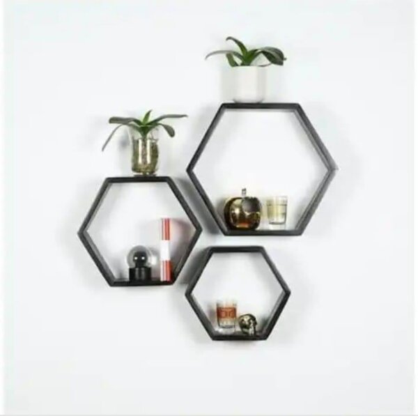 3 piece hexagon wall rack in black and white colours