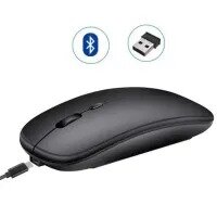 2.4GHz Wireless + Bluetooth Mouse, Multi-Device Dual Mode Slim Rechargeable Silent Click Buttons Wireless Bluetooth Mouse 3 Adjustable DPI