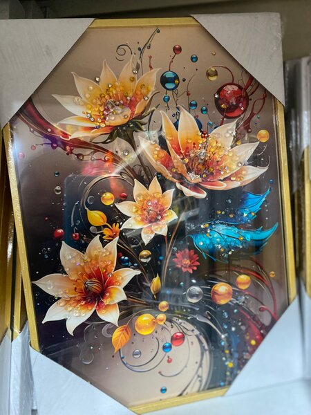 Tableau floral en verre coloré