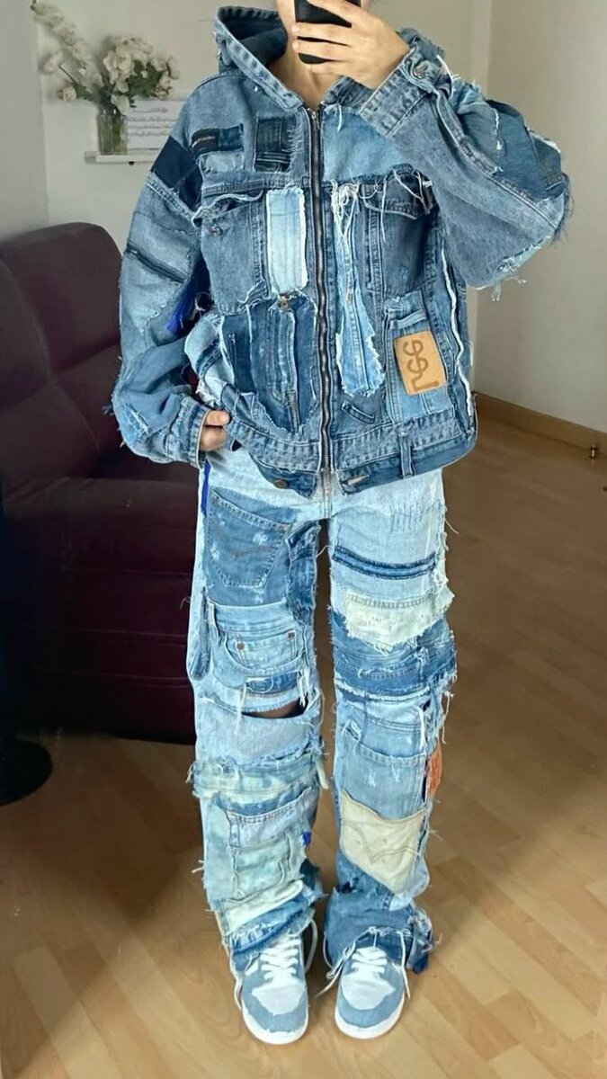 Veste patchwork en jean tendance