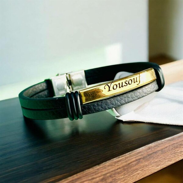 Bracelet cuir gravé homme
