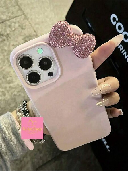 Coque iPhone nœud rose strass