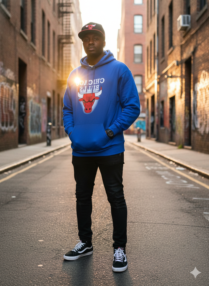 Sweat à Capuche Hip-Hop Bleu