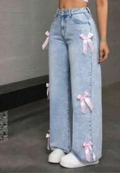 Jeans larges femme avec rubans
