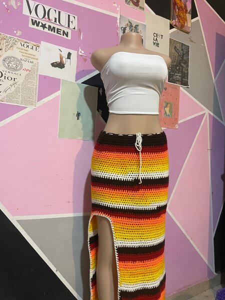 Jupe longue crochet rayé