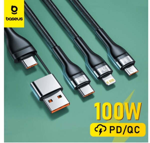 Câble Baseus 3in2 U+C Vers M+L+C 100W 1.2m Gris (CA2T3-G1)