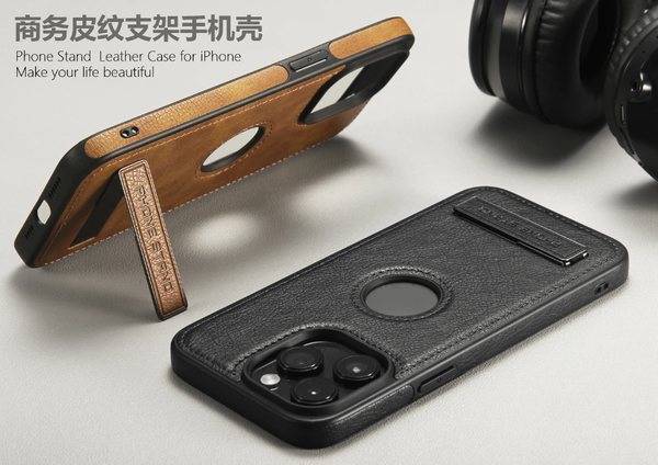 Coque en cuir avec support pour iPhone