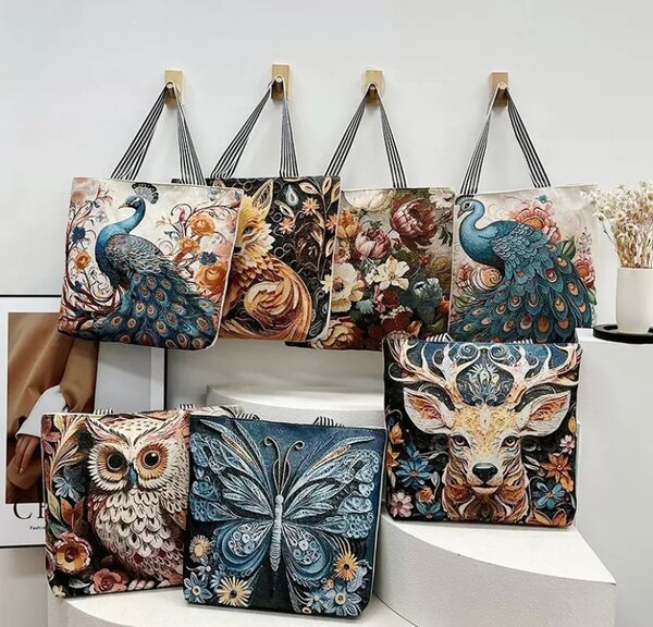 Animal design canvas tote bags