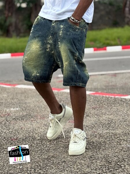 Short en jean délavé homme