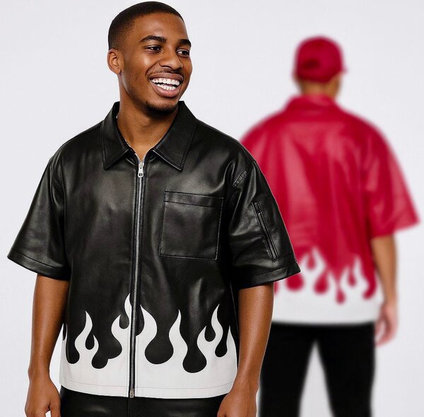 Chemise en simili cuir flamme