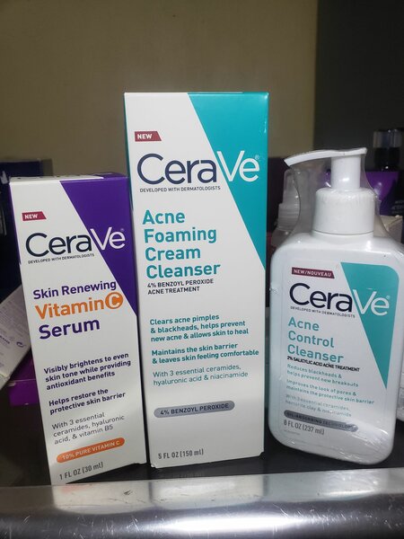 Cerave moisturizing lotion, Acne foam cleanser and facial cr