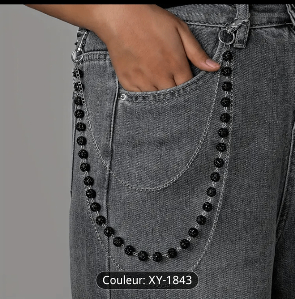Chaîne de ceinture à perles noires XY-1843