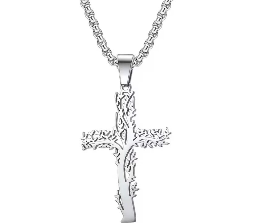 Collier Croix Arbre de Vie en Acier