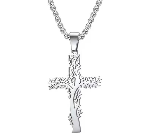 Collier Croix Arbre de Vie en Acier