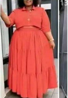 Long Sleeve Blouse and Pleated Skirt Suit, Peach