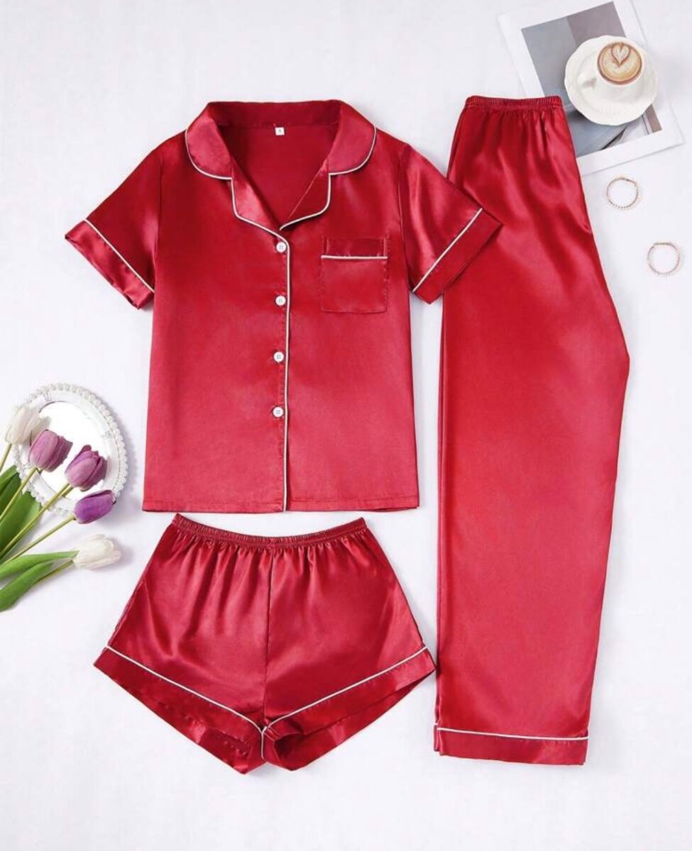 Pyjama 3 pièces satin femme