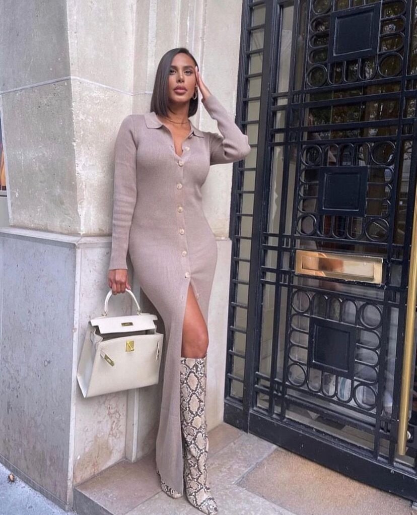 Stone Ribbed Button Up Knitted Maxi