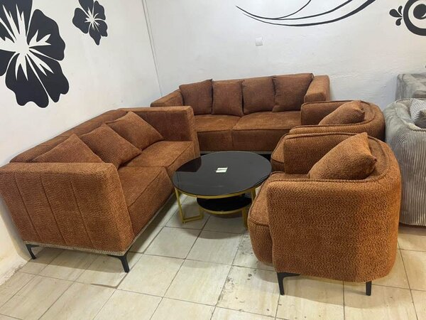 Canapé d'angle marron en tissu