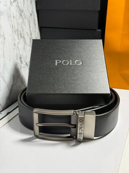 Ceinture en cuir noir POLO pour homme