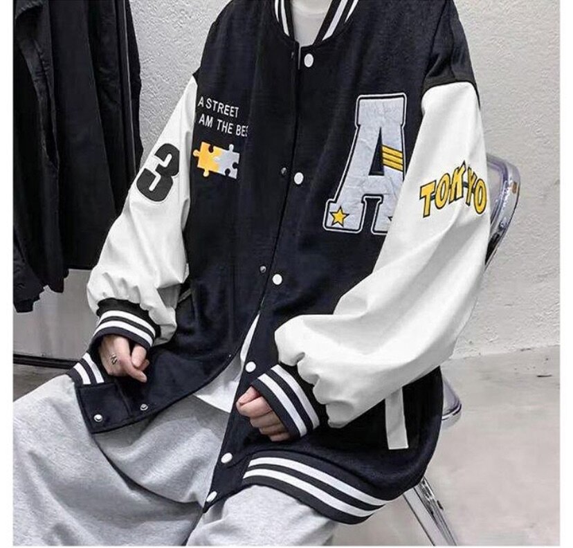Unisex Black & White Varsity Jacket - Classic Letterman Styl