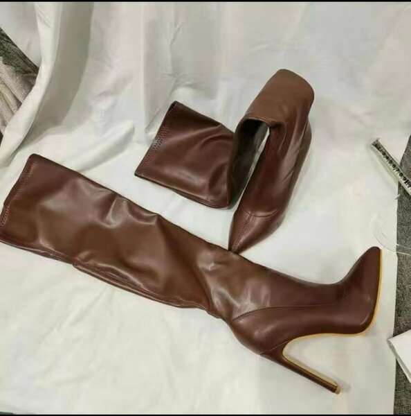 High thigh long brown boots