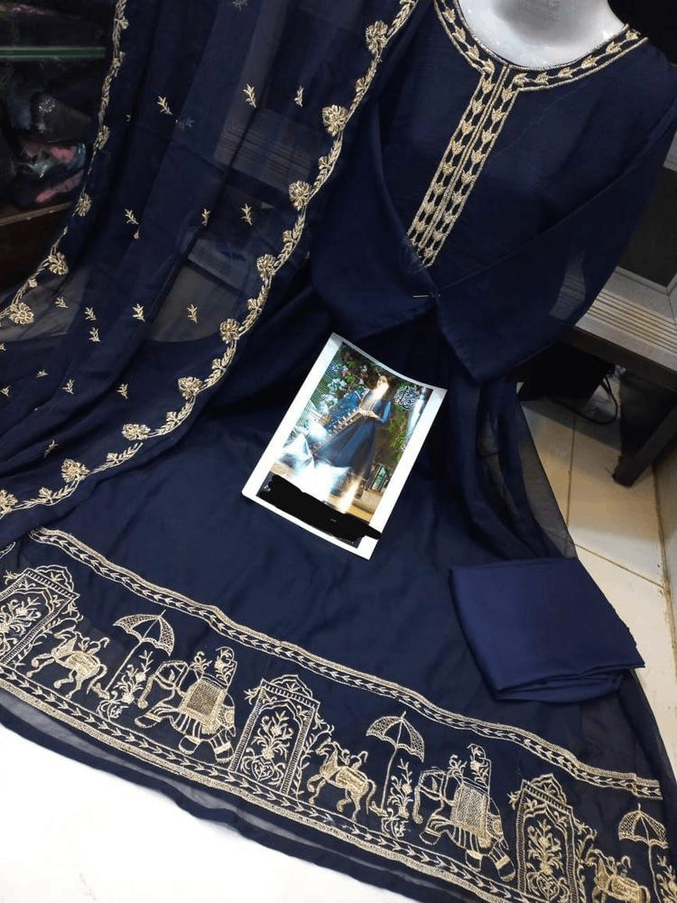 3 PCs Women's stitched Organza Embroidery Suit