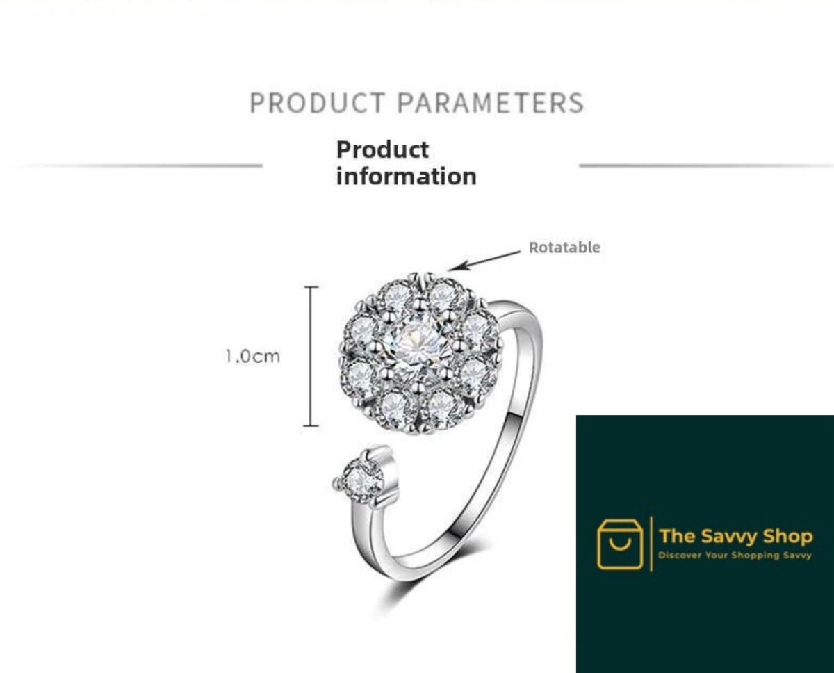 Silver plated cubic zirconia ring with rotatable stone