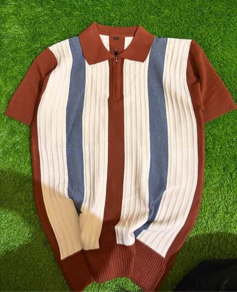 Polo tricot rayé homme