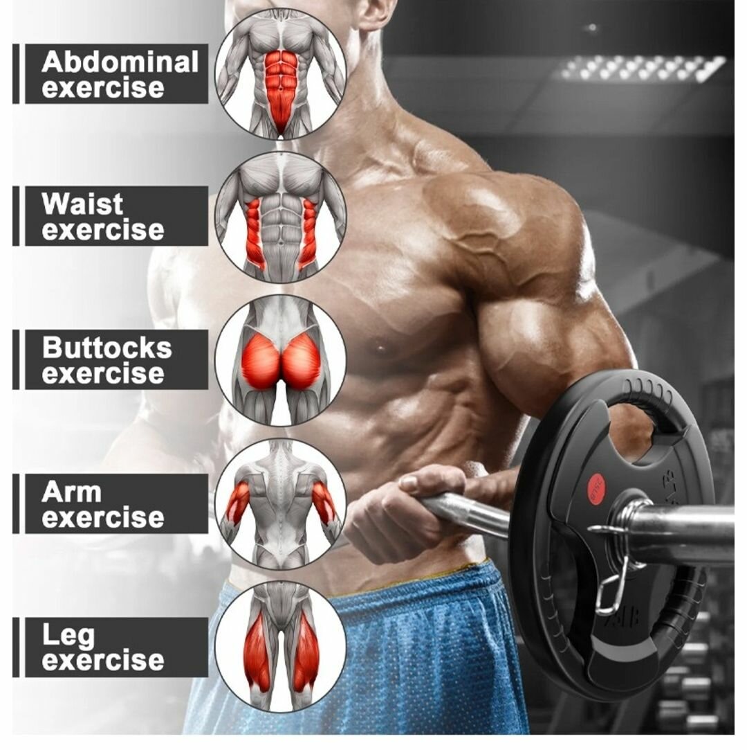 25KG Olympic Plates, Barbell Three Handles Tri-Grip Black