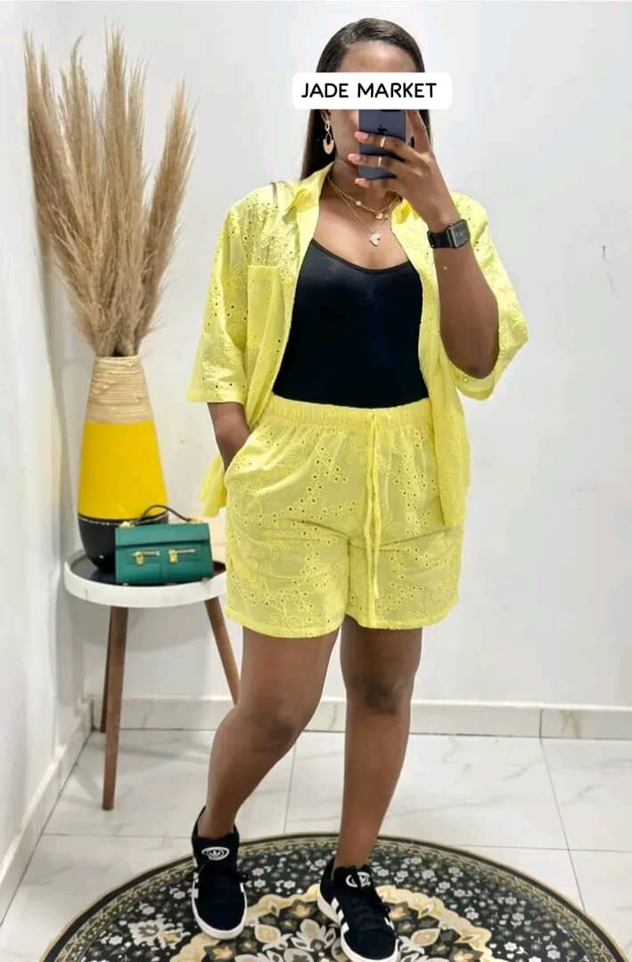 Ensemble short brodé été femme