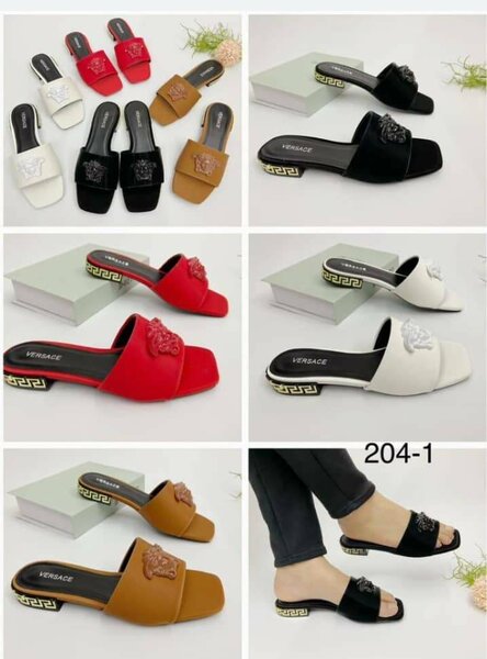 versace women's short block heel slippers