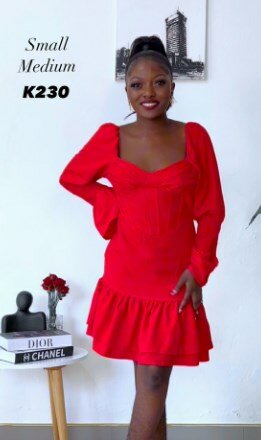 Flared dress, long sleeve, red