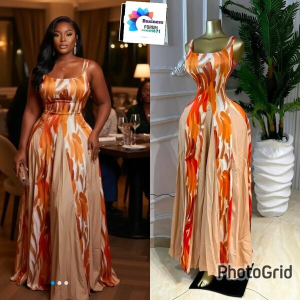 Robe longue imprimée orange fluide