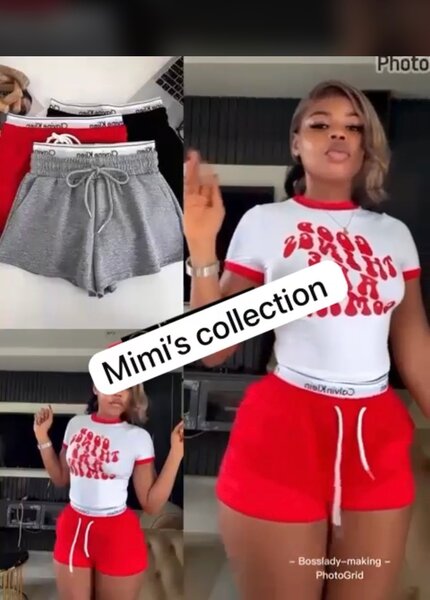 Shorts femme rouge et gris