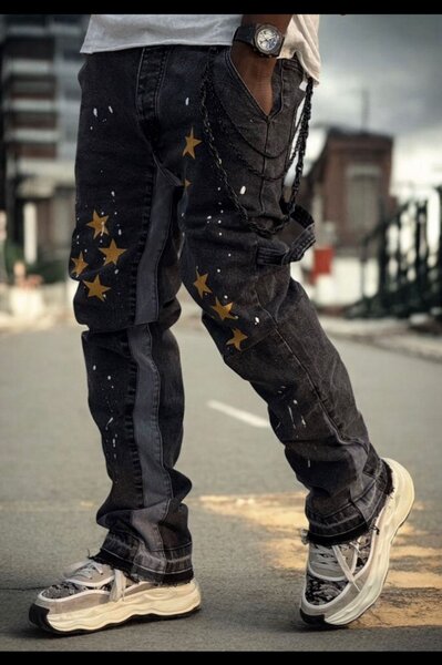 Jean noir streetwear étoiles
