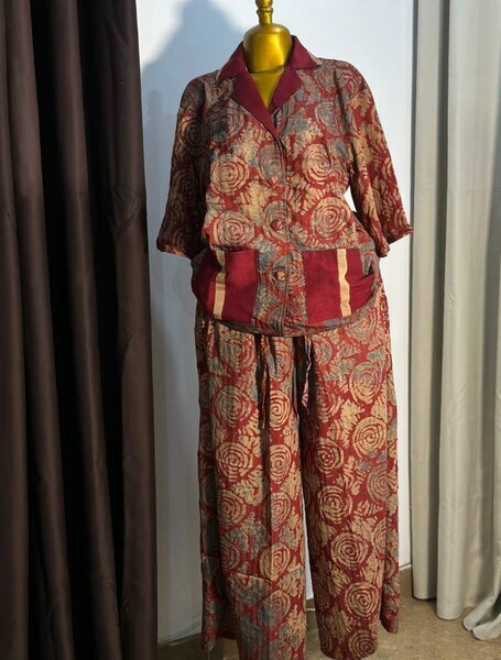 Ensemble femme veste et pantalon wax bordeaux