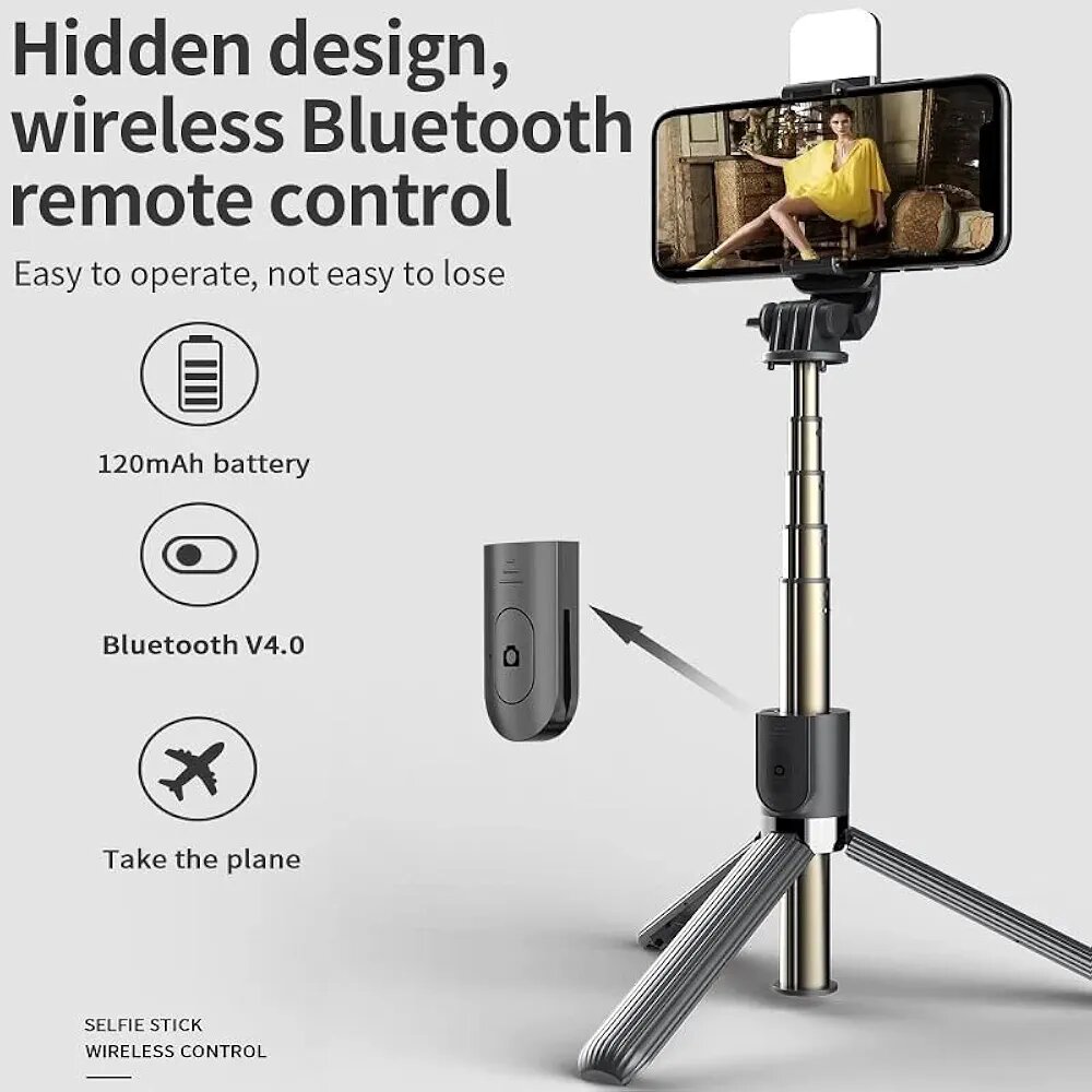 Q07 Bluetooth Selfie Stick with Light & Remote Control