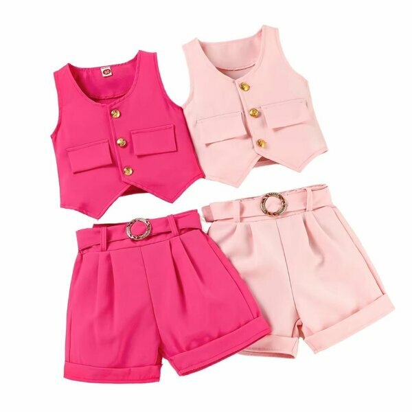Ensemble fille gilet + short (rose/rose pâle)