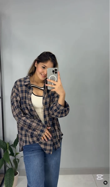 Винтажная рубашка в клетку с длинным рукавом😍