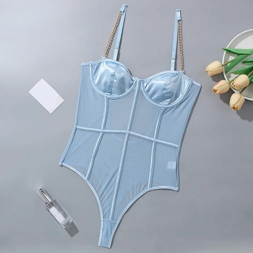 Body en dentelle bleu sexy