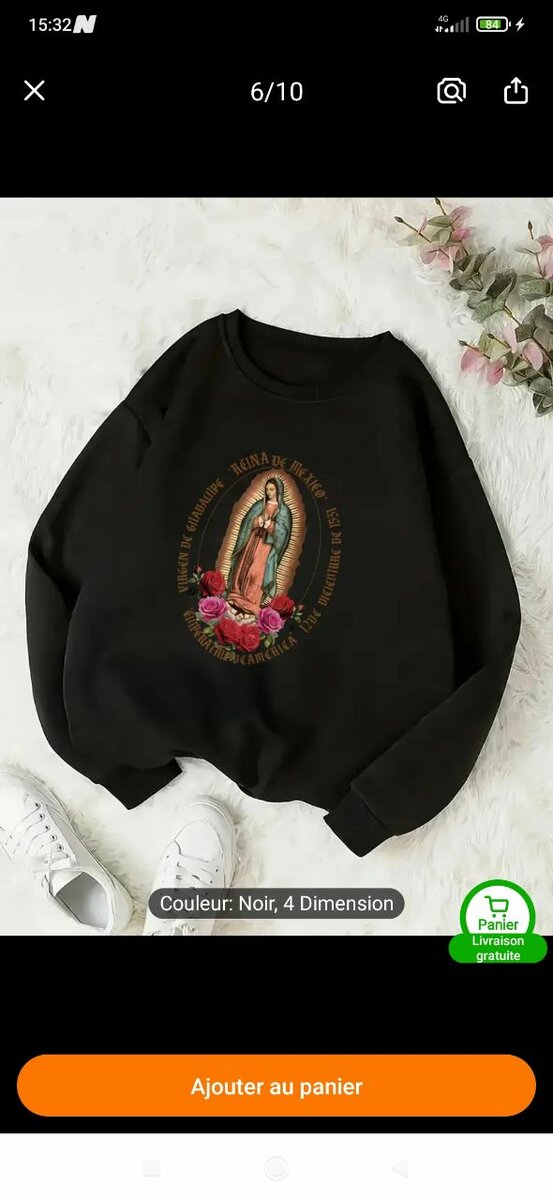 Sweat-shirt Vierge Marie Noir